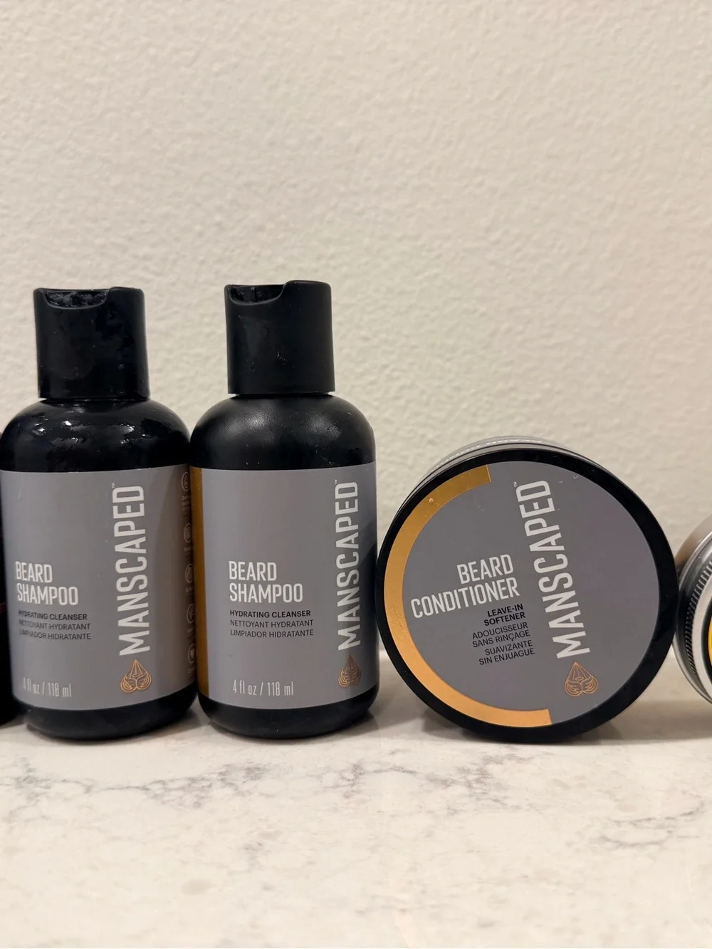 Manscaped and Fulllight Tech set of 6 Beard Shampoo, Conditioner, Balm, and Oil